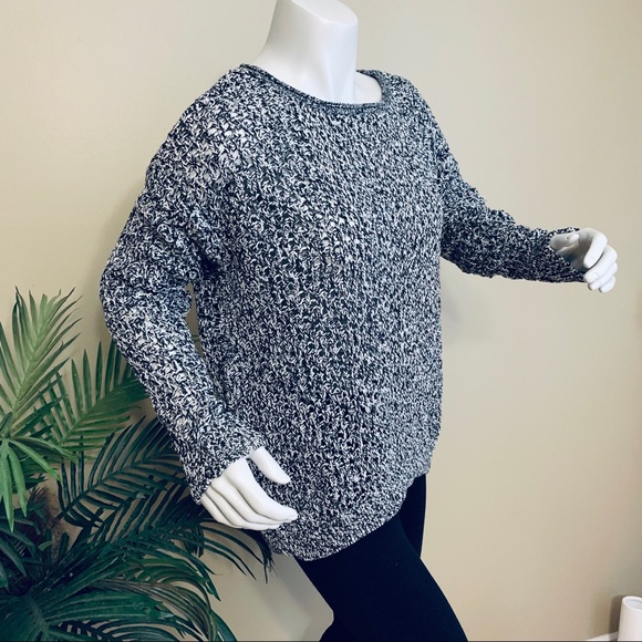 Eddie Bauer White Black Peek-a-boo Relaxed Sweater - Picture 3 of 7